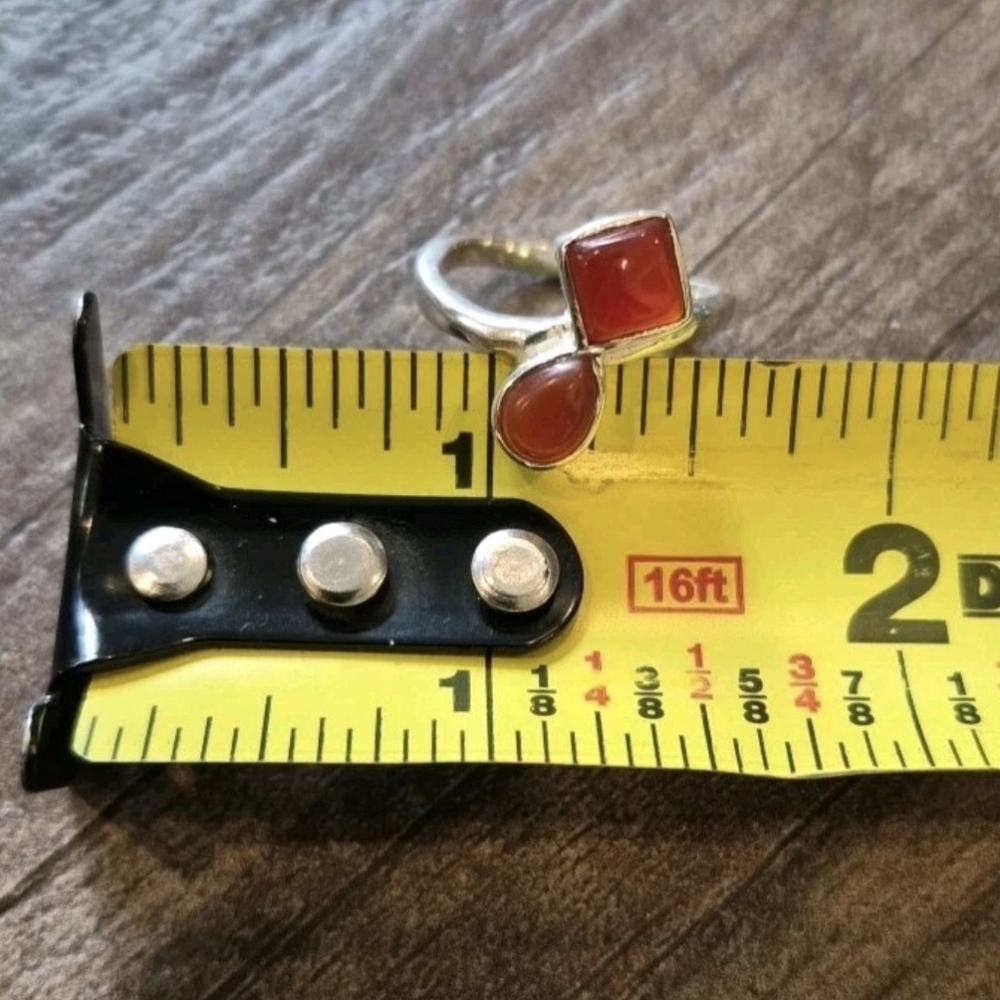 Vintage Sterling Silver Double Carnelian Ring, Size 7 - Picture 9 of 9